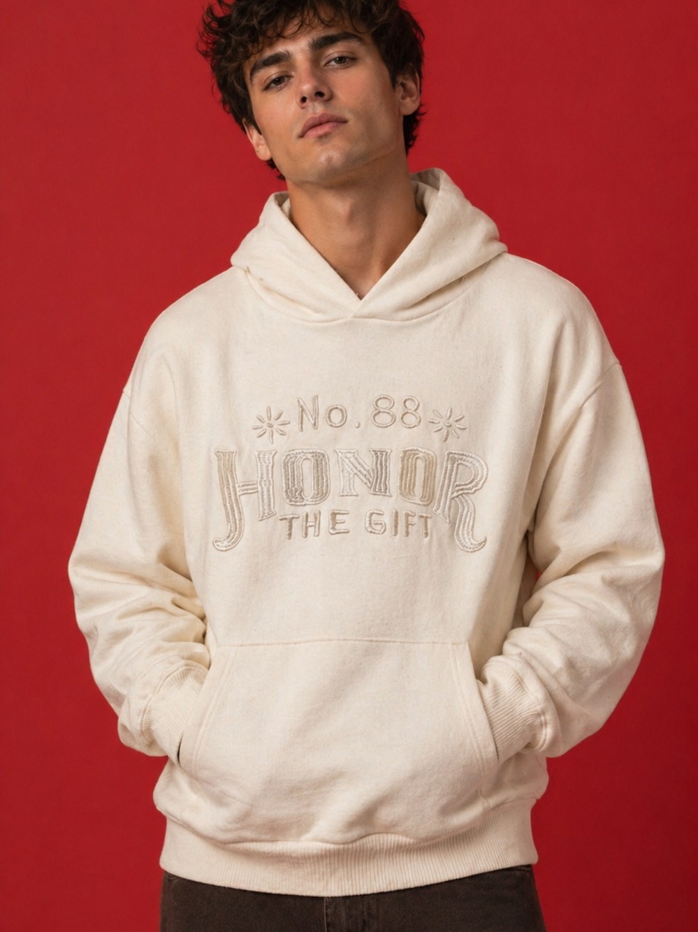 Honor The Gift Cream Pullover Hoodie - Brand Tag Detail